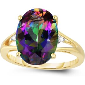 14K الذهب الأصفر الأصفر الصوفي توباز 7-1/8 CT ، حلقة الماس البيضاوي. الحجم 7
