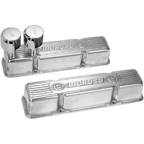 Moroso 68365 Cast Aluminum Valve Covers, 2 Breathers at Front, Fits Small Block Chevy Perimeter Bolt Heads