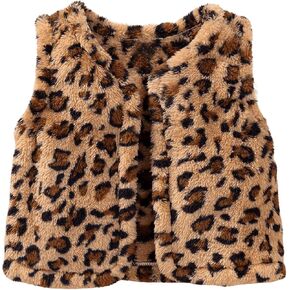 WDIRARA Toddler Girl's Sherpa Fleece Leopard Print Vest Outwear Lightweight Sleeveless Teddy Coat