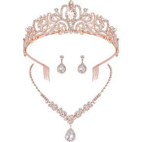 COCIDE Silver Jewelry Set for Women Crystal Tiara and Necklace Kit for Girls Rhinestone Crown Earrings Neck Accessories for Bride Wedding Birthday Party Bridal Prom Bridesmaid Dress up