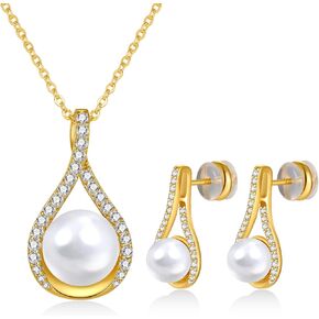 Black White Pearl Necklace and 2 Earrings Set for Women, 925 Sterling Silver Adjustable Infinity Cubic Zirconia Wedding Bridal Choker Dangle, Anniversary Mothers Day Jewelry Gift for Her