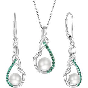 STARCHENIE Freshwater Cultured Pearl Necklace & Earrings for Women 925 Sterling Silver Pearl Jewelry Set Created Emerald