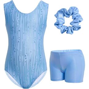 JiAmy Girls Gymnastics Leotards with Shorts Ballet Dance Sparkly Biketards Gymnastic Outfit for Kids Size 3-12 Years