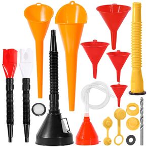 10 Pcs Automotive Funnels Set&7 Pcs Gas Can Spout Replacement, Funnels for Automotive and Kitchen Use,Plastic Long Neck Oil Funnel, Flexible Right Angle Funnels,Wide Mouth Fuel Funnels Gasoline