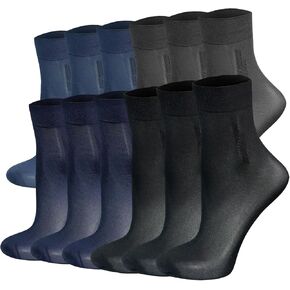 Cityelf 12 Pack Men Silky Socks Cher Men Men Dress Dress Socks Ultra Thin Nylon Sox Summer Cool Crew Socks