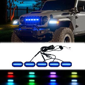 Maiker RGB LED مصابيح مصبغة متوافقة مع 2024-2025 Jeep Wrangler JL JLU JT مصنع المصنع الأصلي ، 5pcs RGB الغلاف الجوي القابل للتعديل
