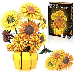 Flowers Building Set for Adult, Icons Sunflowers Pot Kits Compatible with Lego Flowers, Artificial Flowers Botanical Collection, Christmas, for Her Wift 14+