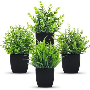 Der Rose 4 Pack Fake Plants Small Artificial Mini Faux Plants Indoor Black Bathroom Accessories for Room Home Office Shelf Decor