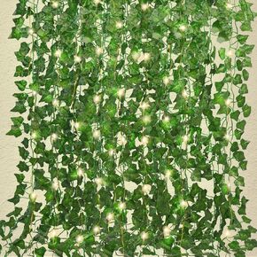 RECUTMS Ivy Fake Vines for Room Decor 12 Pack 86 FT Artificial Plant with 100 LED String Light Bedroom Aesthetic Hanging Greenery Garlands Backdrop Leaves for Wall Wedding Party Home Garden Decor