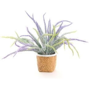 12" Faux Green Lavender Plant in Lunar Surface Texture Black Cement Pot Artificial Realistic Potted Plant for Indoor Decoration Wedding Centerpieces Kitchen Table Decor and Outdoor Ornament