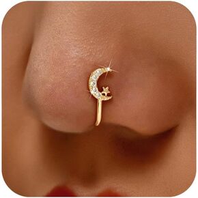 suyacs خاتم الأنف المزيفة للنساء 14K الذهب مطلي بالقمر النجمة فوكس الحاجز خاتم الأنف لذيذ 925 الجنيه الاسترليني Silver Cz U أصفاد الأنف حلقة المجوهرات حفلة موسيقية للأصدقاء