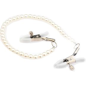 Pearl Nipple Chains Body Chain for Women Adjustable Non Piercing Pressure Clip Nipple Rings with Chain Necklace Body Jewelry Fake Nipple Piercing Rave Accessories