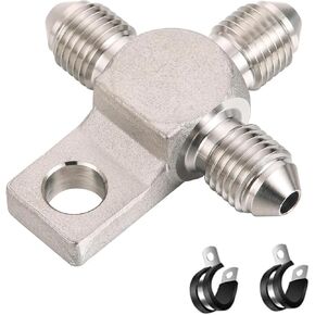 Stainless Steel 3AN Male Brake Line Tee with Mounting Tab - Block Fitting Adapter