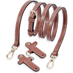 SENTEN Purse Strap Kit For Longchamp: Leather Replacement for Long Champ Mini Bag, Purse Strap Crossbody, Brown Set With Gold Clasp, 0.47" Wide x 3'1" to 4'1" Long