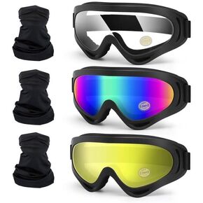 Motorcycle Motocross Goggles 3-Pack with Neck Gaiter ATV Dirt Bike Goggles Riding Bike UTV MTB MX Offroad Windproof Glasses UV400 Anti-Fog Scratch Dustproof for Adult Youth Kids in Saudi Arabia