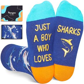 HAPPYPOP Silly Socks for Boys - Funny Shark Gifts Kids 7-9 Years, Novelty Animal Lover Gifts Shark Socks