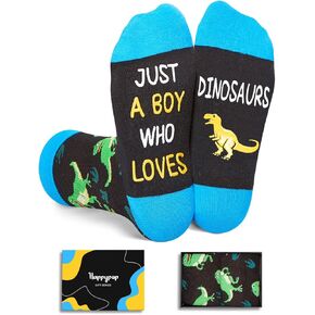 Happypop Crazy Dino Dinosaur Socks for Kids - Dinosaur Gifts for Boys ، Novelty Funny Kids Socks 7-10