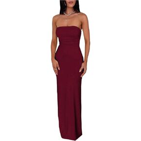 Floerns Women's Backless Lace Up Tube Top Dresses Ruched Formal Bodycon Long Dress