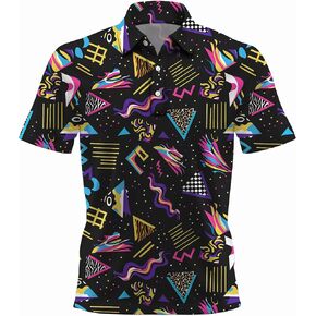 Funny Golf Shirts Novelty Mens Hawaiian Shirt Moisture Wicking Summer Short Sleeve Golf Shirt Retro 70s 80s Neon Party Outfit