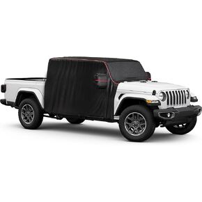 MZS Cab Cover Compatible with Gladiator JT 4 Door 2020-2025, 600D Waterproof Gladiator Cover with Driver Door Zipper 6 Gust Hook Car Half Cover Windproof Sun Snow Rain Scratch Protection Cover