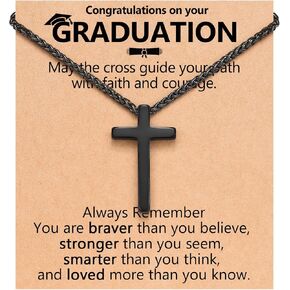 Bible Verse Black Cross Necklace Christian Graduation Gifts for Him Boys Son Grandson College High Middle School