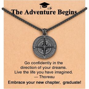 PINKDODO The Adventure Begins Compass Graduation Necklace for Him Male Men Boys High School College 5th 8th Grade Graduation Gifts for Son Grandson Nephew