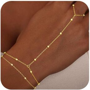 Gold Bracelets for Women Trendy, Dainty Gold Hand Chain Bracelet Stack 14k Gold Plated Finger Ring Bracelet Hand Chain Cz Layered Beaded Gold Bracelets for Women Non Tarnish Gold Jewelry Gift in Saudi Arabia