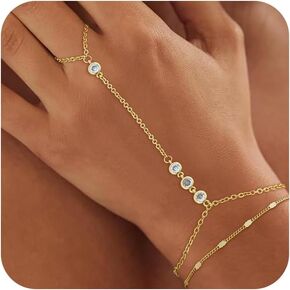 Gold Bracelets for Women Trendy, Dainty Gold Hand Chain Bracelet Stack 14k Gold Plated Finger Ring Bracelet Hand Chain Cz Layered Beaded Gold Bracelets for Women Non Tarnish Gold Jewelry Gift