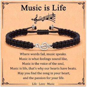 Fashion Music Symbol Bracelet with Greeting Card for Women Men Teens - Adjustable Length & Come with Gifts Box | Cool Music Gifts for Music Lovers, Unique Music Accessories, Music Room Decor