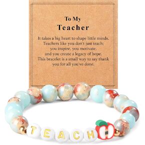 Lamyba Teacher Gifts, Teacher Bracelet, Teachers Appreciation Gift for Women/Preschool/Daycare, Natural Stone Chakra Bracelets for Teachers, Thank You Present from Students, Yellow