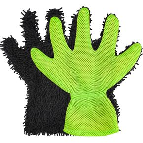 4 PCS Car Wash Mitt, 5 Finger Microfiber Washing Glove Double Sided Cleaning Mitt, Scratch-Free Chenille Reusable Wash Mitt for Auto Detailing Washing, Car Accessories (Gray+Blue)