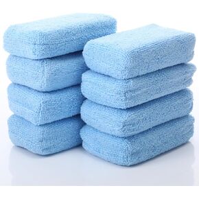 Baderke 8 Pack Microfiber Applicator Pads, Car Wash Sponge, Rectangular Polishing Pad, Microfiber Sponge and Cleaning Pads, Cleaning Pads for Car Detailing(Gray)