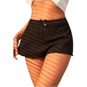 WDIRARA Women's Bow Front Lettuce Trim Boyshorts Panties Mid Rise Comfy Boxer Briefs