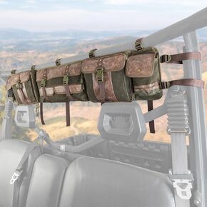 KEMIMOTO UTV Roll Cage Organizer Bag Leather, Water-Resistant Canvas Overhead Storage Bags, UTV Roll Bar Storage, Army Green, Compatible with Ranger RZR Pioneer Talon,Defender