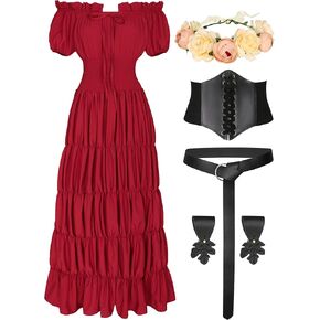 6 Pcs Renaissance Costume Women Medieval Dress for Women Cottagecore Dress Peasant Dress