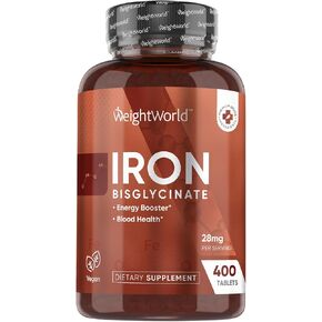 WeightWorld Iron Supplement 28mg - Third-Party Lab Tested - 400 Tablets (6+ Months Supply) - Gentle Iron Bisglycinate Supplement for Women & Men - Vegan, Non-GMO & Gluten-Free