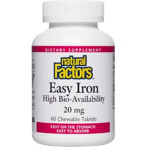 العوامل الطبيعية سهلة مضغ الحديد 20mg 60 علامات تبويب (متعددة الحزم)