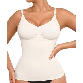 FeelinGirl Compression ShapeWear Tops for Women Scruched Tummy Control Tank Top with Adjustable Thin Straps White S