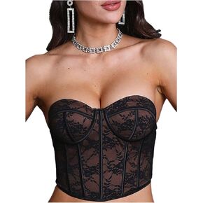 MakeMeChic Women's Floral Lace Shapewear Top Bandeau Tummy Control Body Shaper Corset Tops