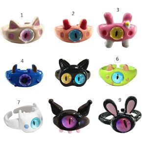 9pcs Y2K Cartoon Little Monsters Eyeball Ring Funny Resin Open Finger Ring Cute Couple Knuckle Ring Party Jewelry