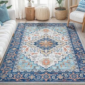 Lofus 5x7 Area Rugs for Living Room, Washable Area Rug, Rugs for Bedroom, Kitchen, Vintage Boho Carpet, Soft Non-Slip, Low Pile Large Area Rug for Office Dining Room, Floral Brown