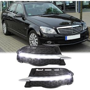 LED DRL Fog Lamp Bezel Compatible with Mercedes-Benz C-Class W204 2008 2009 2010 Front Lower Bumper Grille Driving Daytime Running Light w/Sports Package Bumper C180 C200 C250 C260 C300