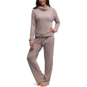 مرحبًا Mello Cuddleblend Lounge Lounge Long Sleeve Top & Wide Pajama Pants - Pink ، كبير