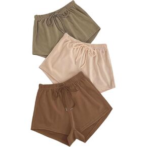 MakeMeChic Women's 3 Pack Pajama Bottoms Drawstring Waist Wide Leg PJ Shorts Sleepwear