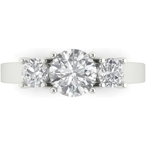 Clara Pucci 1.44ct Round Cut Solitaire 3 stone Moissanite Proposal Designer Wedding Bridal art deco Anniversary Ring 14k White Gold