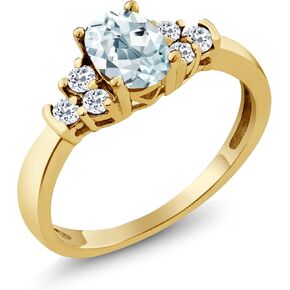 Gem Stone King 18K Yellow Gold Plated Silver Gemstone Birthstone and White Topaz Engagement Ring for Women | Oval 6X4MM and Round 2MM Accents | Wedding Anniversary Promise Ring | Sizes 5-9