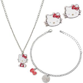 Hello Kitty Jewelry Set for Women and Teens, Earring Necklace, and Bracelet Set