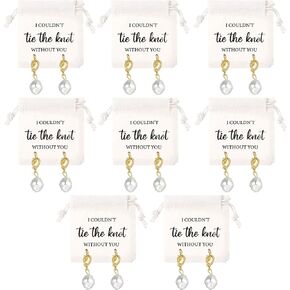Tondiamo 8 Sets Bridesmaids Gifts Bridesmaid Pearl Jewelry Bridesmaid Knot Pearl Earrings and Linen Cotton Small Drawstring Bags Wedding Bridesmaids Gifts I Couldn't Tie the Knot Without You