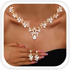 Brishow Green Necklace and Earring Set Rhinestone Formal Wedding Jewelry Sets for Women
