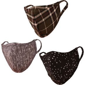 Touchstone Soft Cotton Knitted Face Mask - Medium Size Comfortable Washable Double Layer. (Pack of 3). Orange Brown White